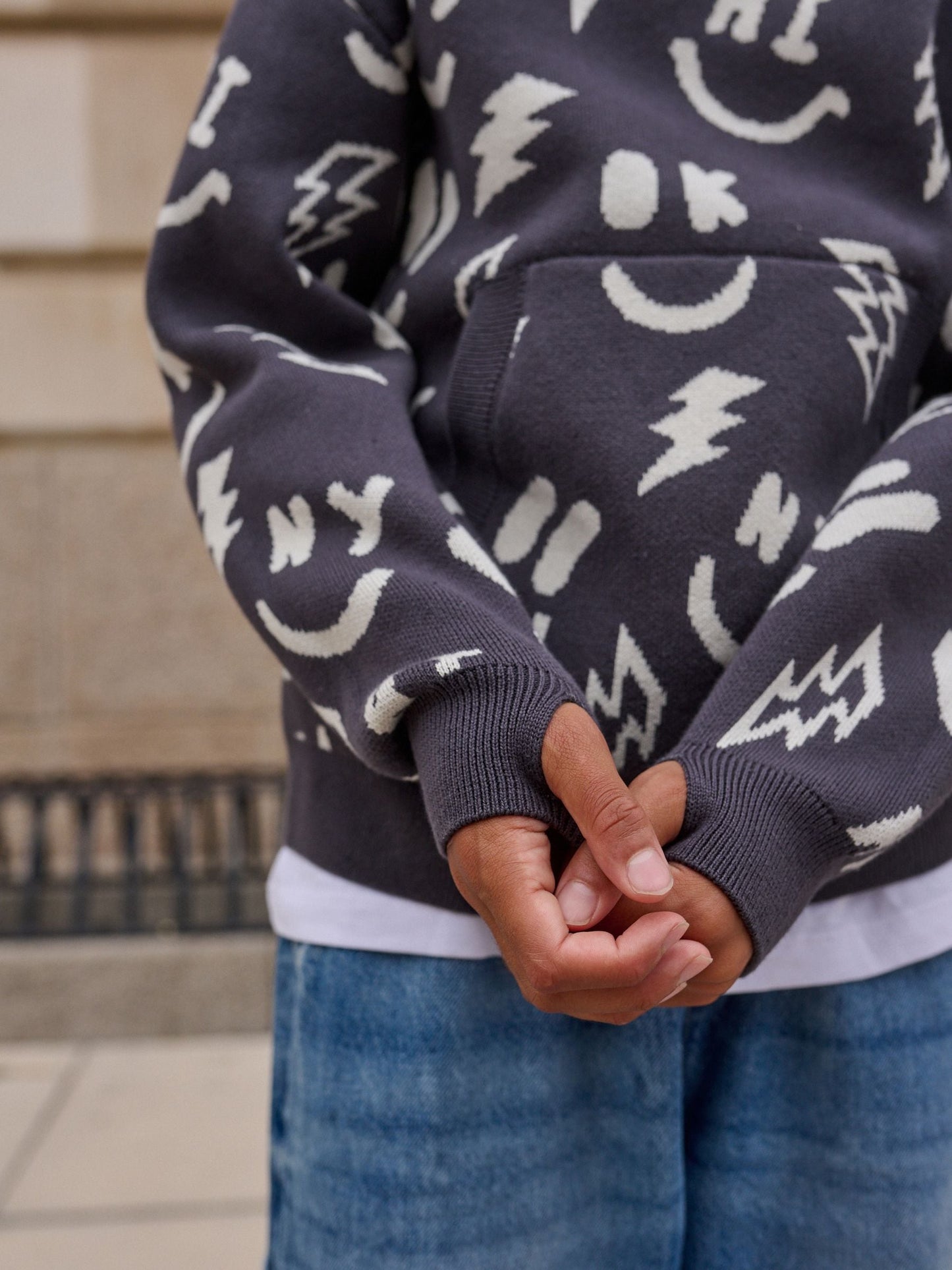 Black/White Character Knitted Hoodie (3-16yrs)