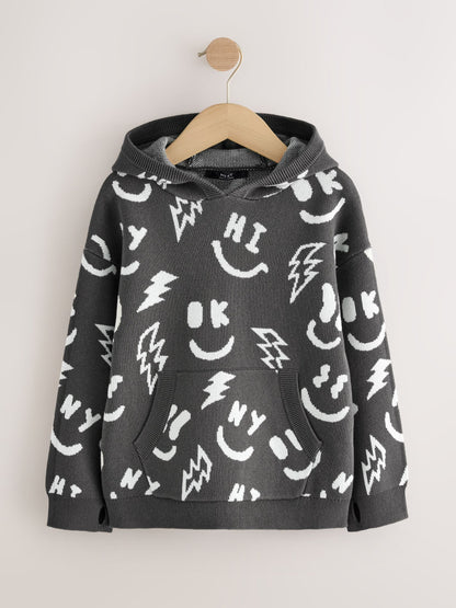 Black/White Character Knitted Hoodie (3-16yrs)