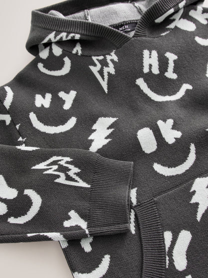 Black/White Character Knitted Hoodie (3-16yrs)