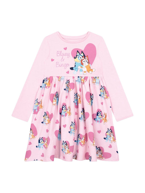 Character Pink Heart Bluey Long Sleeve 100% Cotton Dress image 1