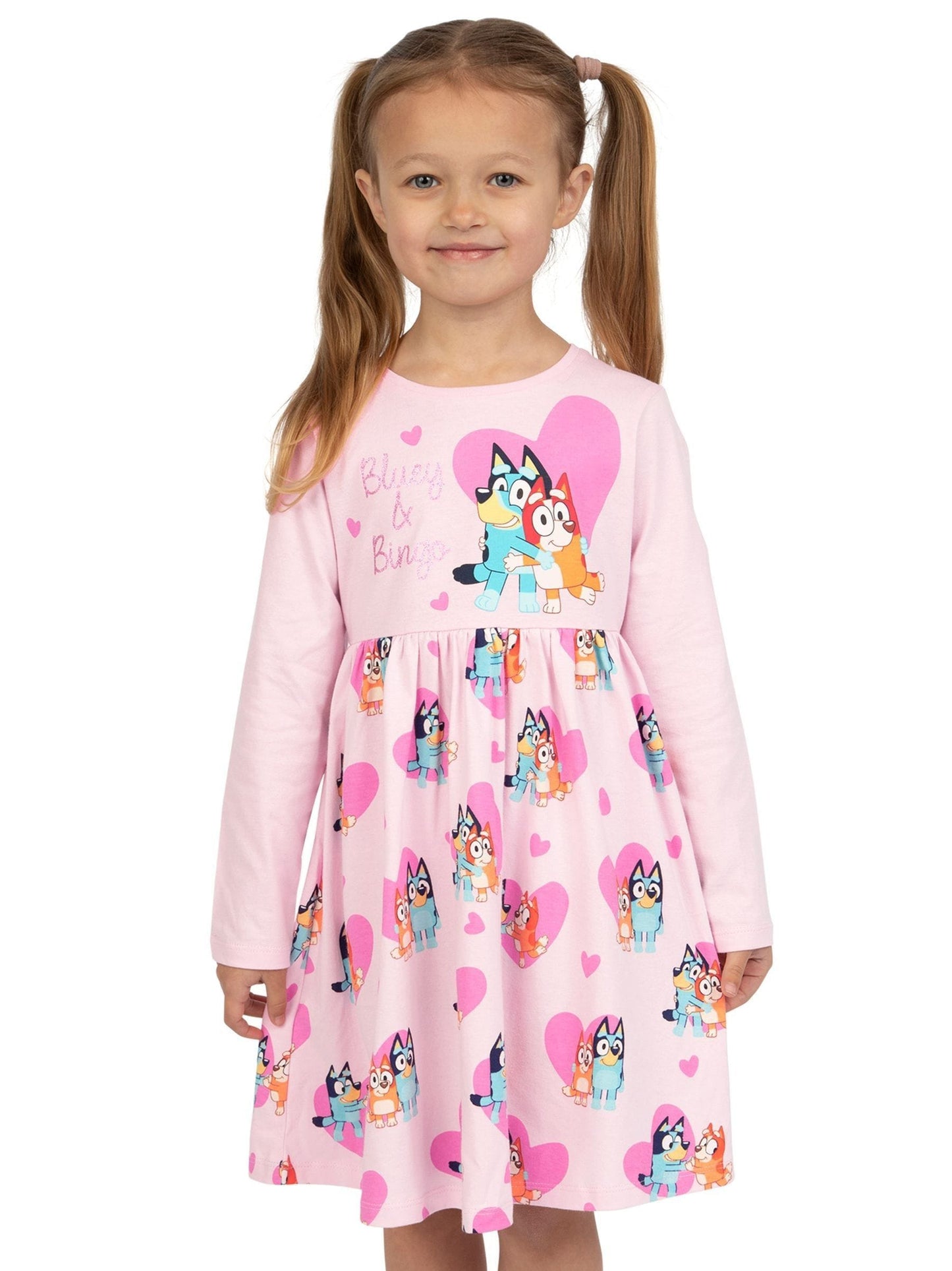 Character Pink Heart Bluey Long Sleeve 100% Cotton Dress image 7