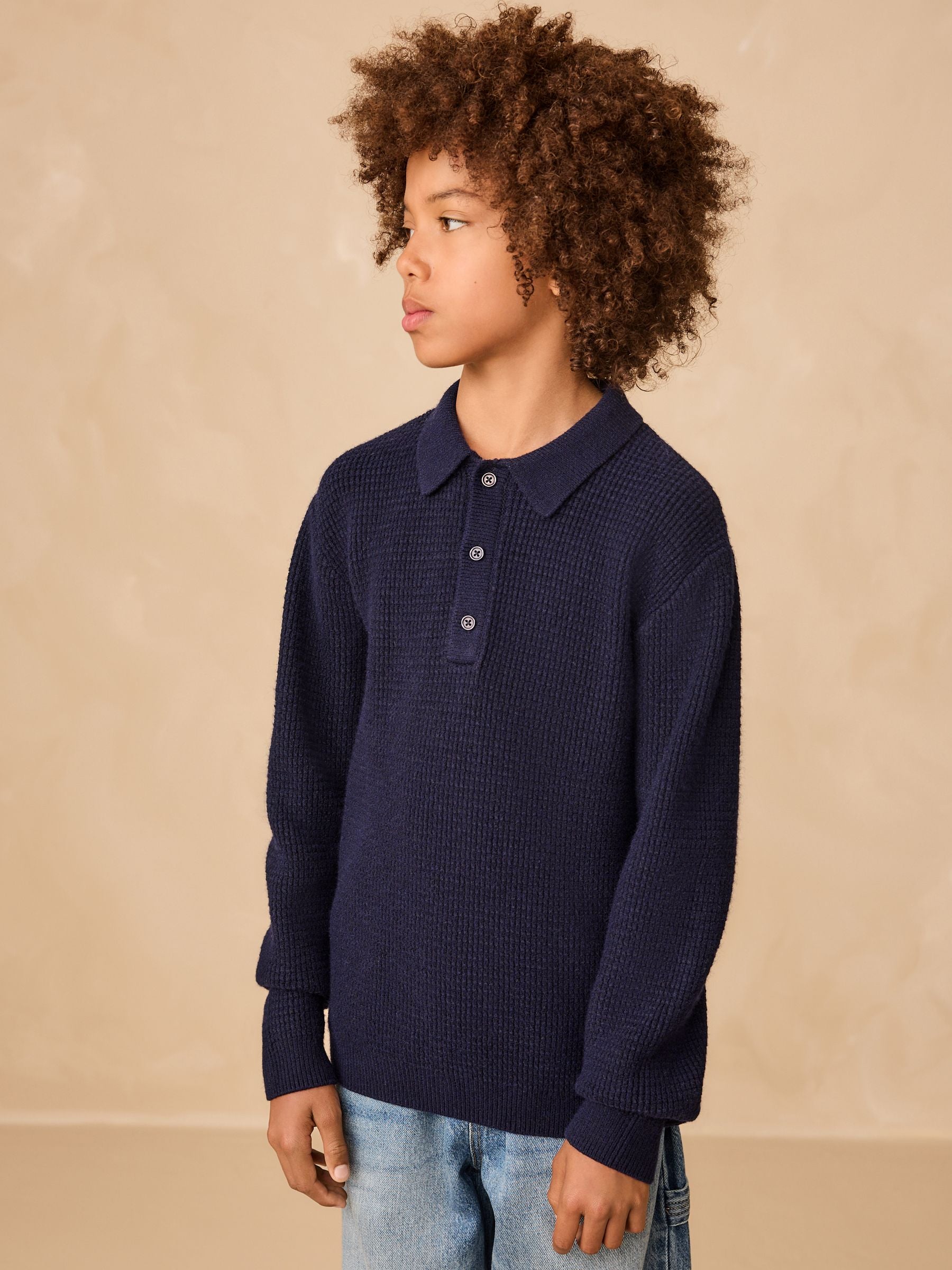 Dsiney Kidz - Navy Blue Knitted Button Neck Polo Shirt (3-16yrs) image 1