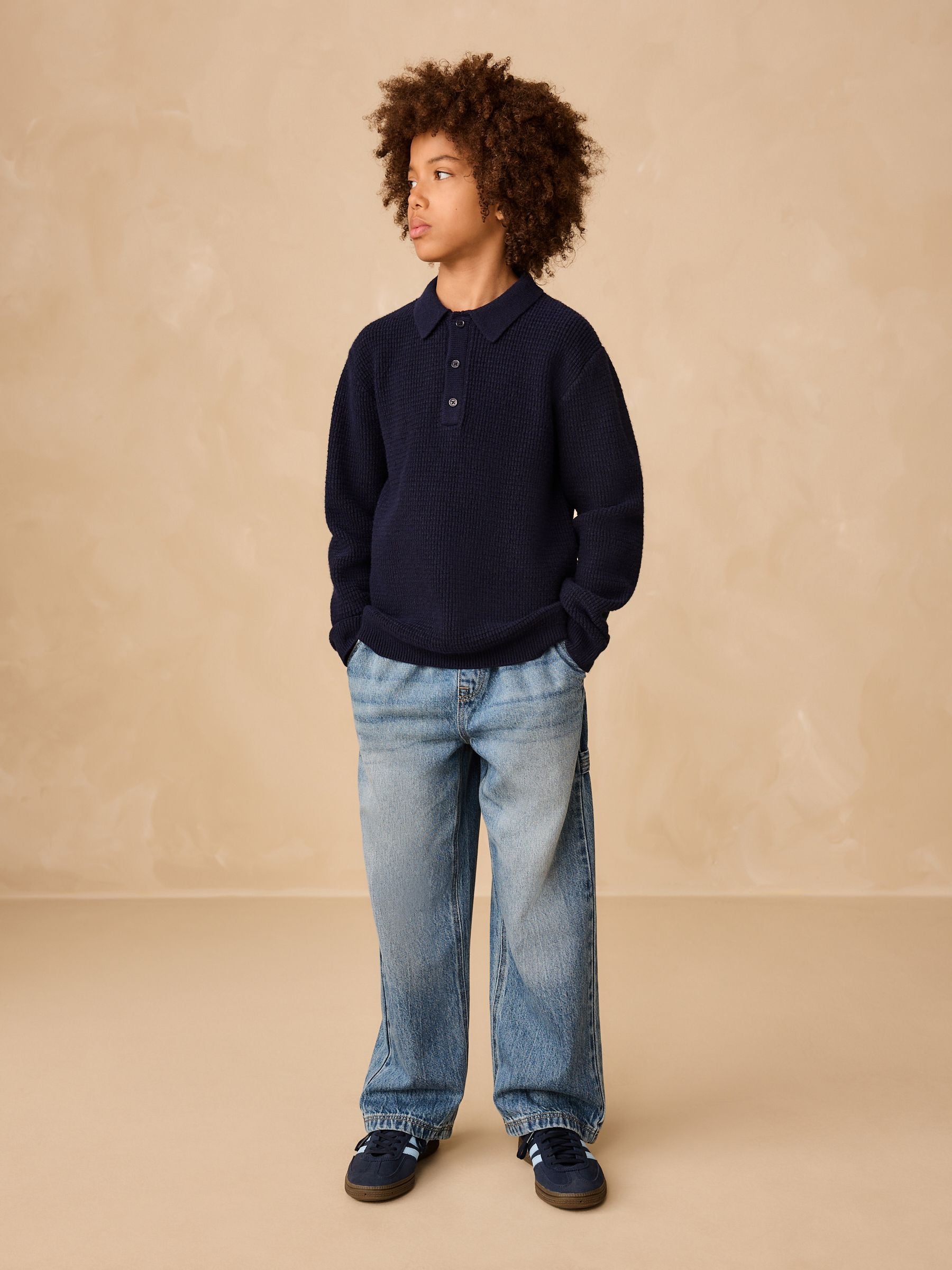 Dsiney Kidz - Navy Blue Knitted Button Neck Polo Shirt (3-16yrs) image 2