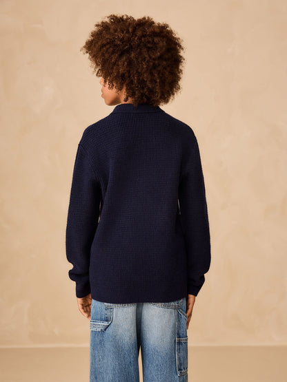 Dsiney Kidz - Navy Blue Knitted Button Neck Polo Shirt (3-16yrs) image 3