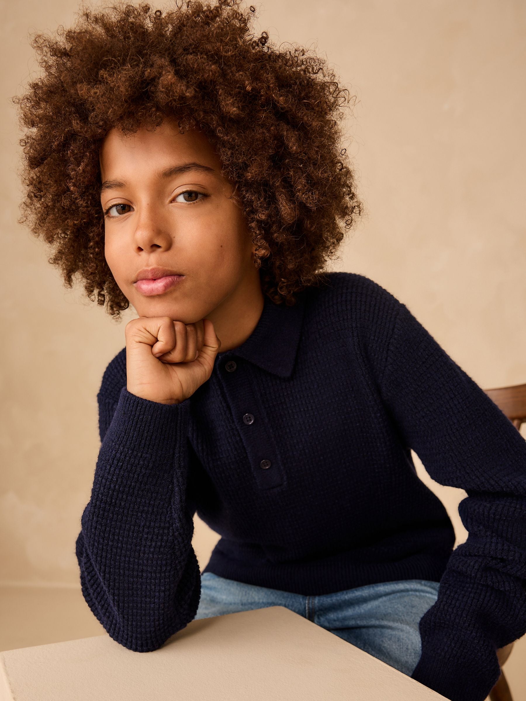 Dsiney Kidz - Navy Blue Knitted Button Neck Polo Shirt (3-16yrs) image 4
