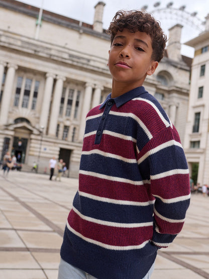 Dsiney Kidz - Navy Blue/Burgundy Stripe Knitted Rugby Shirt (3-16yrs) image 1