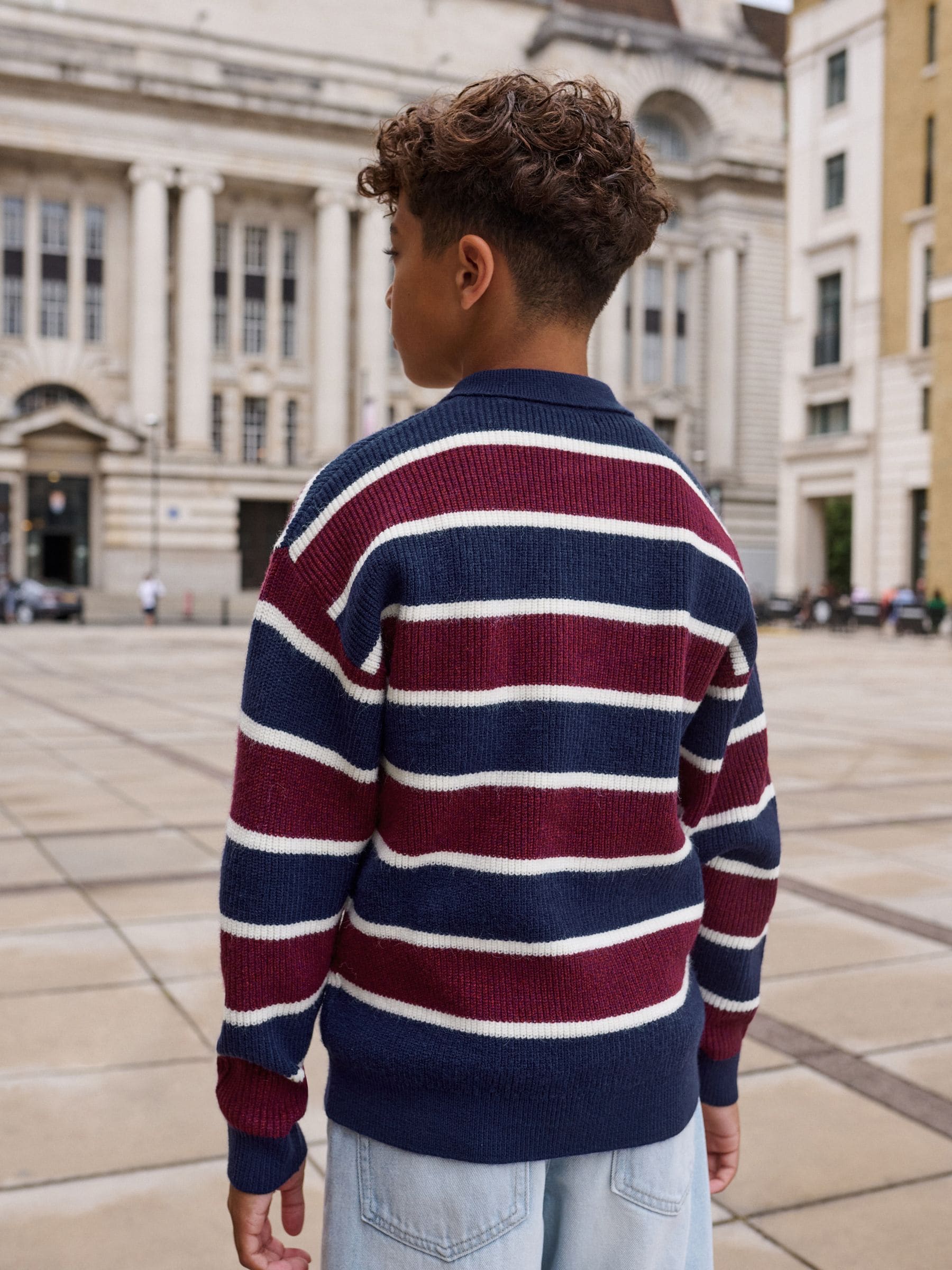 Dsiney Kidz - Navy Blue/Burgundy Stripe Knitted Rugby Shirt (3-16yrs) image 2