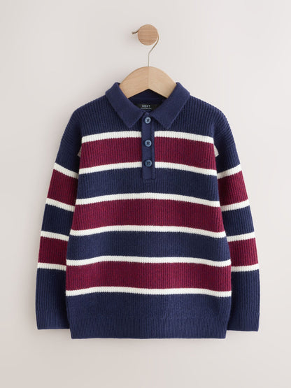 Dsiney Kidz - Navy Blue/Burgundy Stripe Knitted Rugby Shirt (3-16yrs) image 3