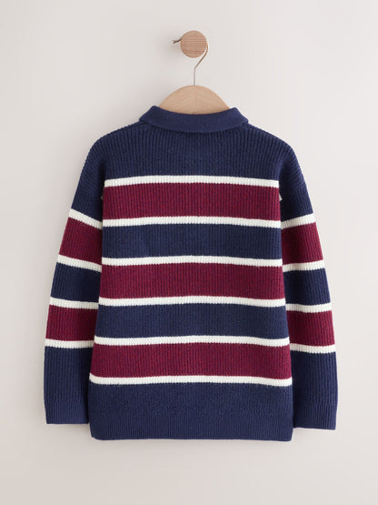 Dsiney Kidz - Navy Blue/Burgundy Stripe Knitted Rugby Shirt (3-16yrs) image 4