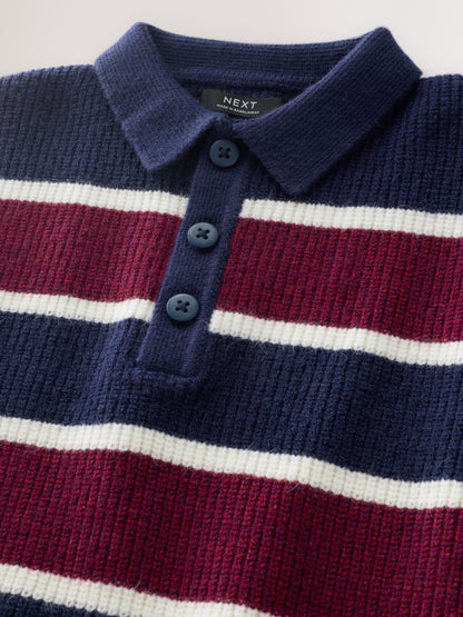Dsiney Kidz - Navy Blue/Burgundy Stripe Knitted Rugby Shirt (3-16yrs) image 5