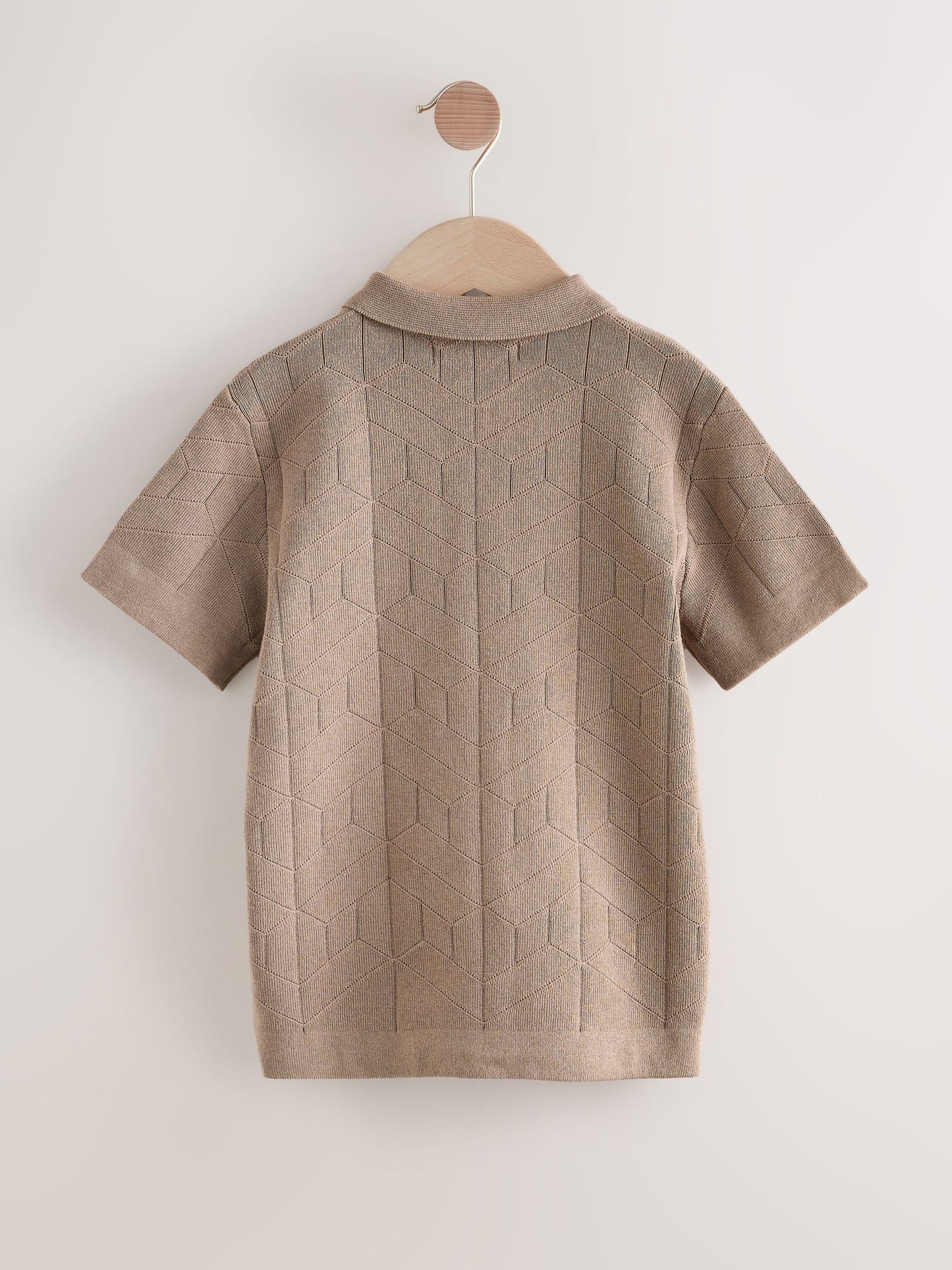 Dsiney Kidz - Taupe Brown Knitted Zip Neck Polo Shirt (3-16yrs) image 2