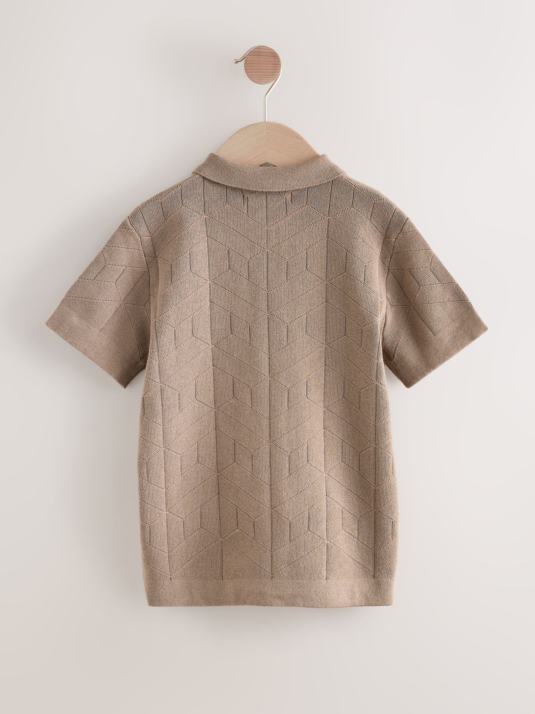 Dsiney Kidz - Taupe Brown Knitted Zip Neck Polo Shirt (3-16yrs) image 2