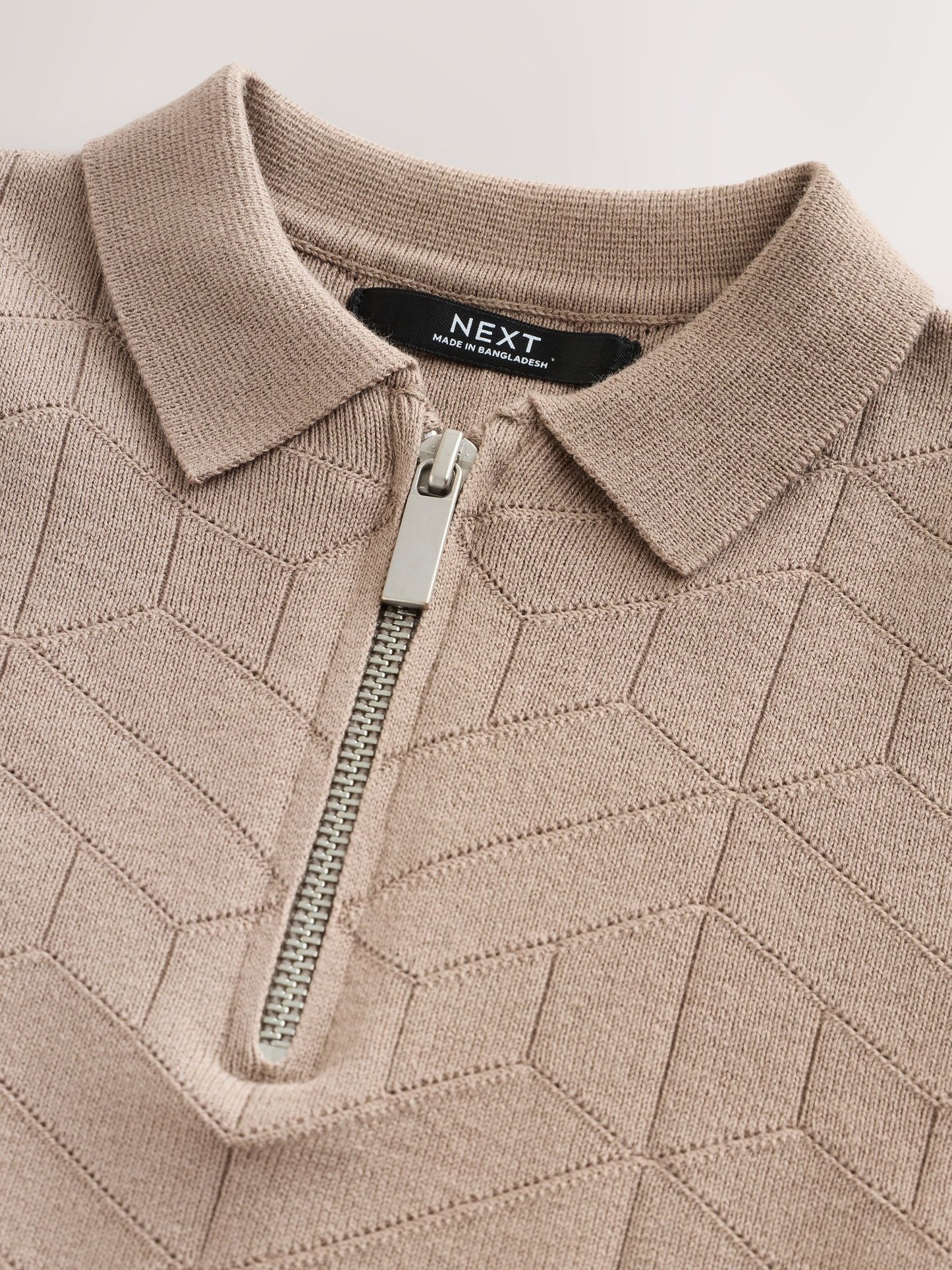 Dsiney Kidz - Taupe Brown Knitted Zip Neck Polo Shirt (3-16yrs) image 3