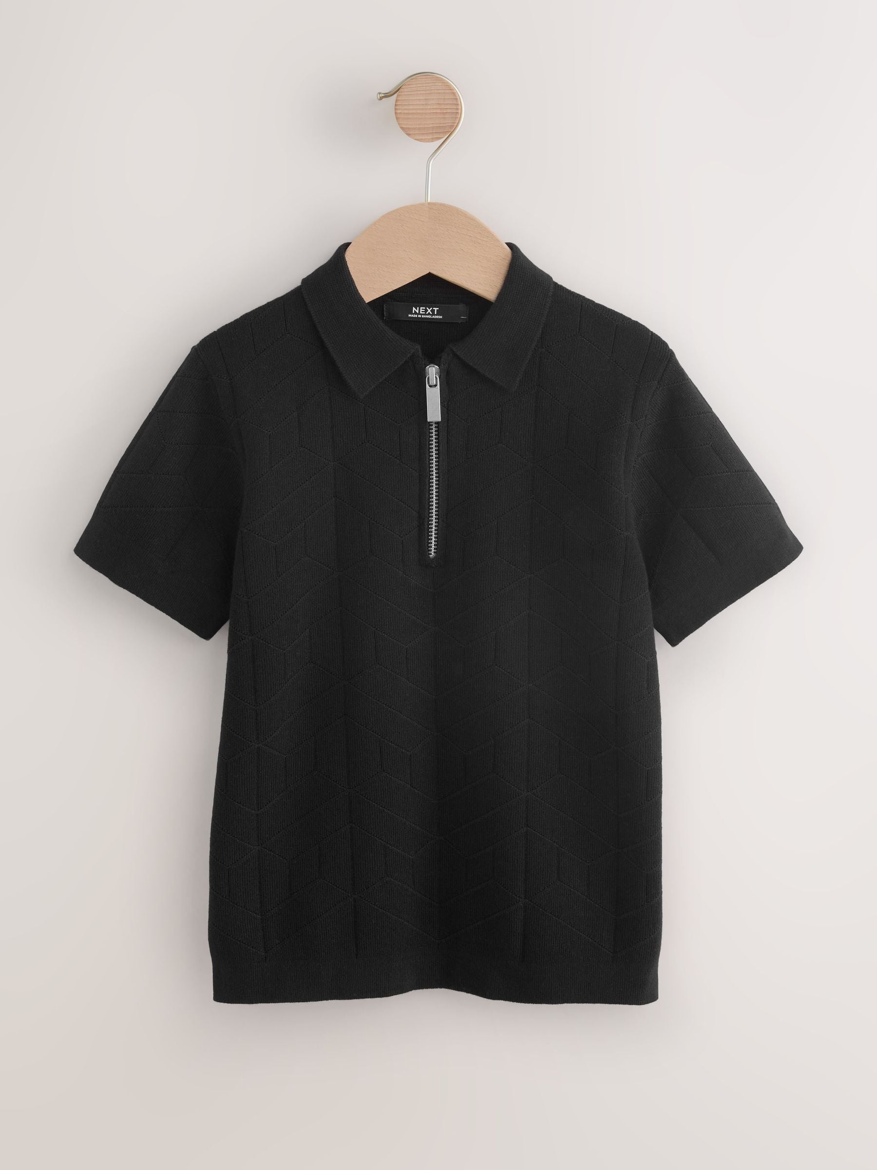 Dsiney Kidz - Black Knitted Zip Neck Polo Shirt (3-16yrs) image 1