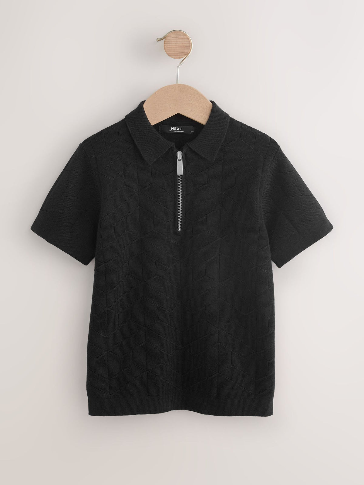 Dsiney Kidz - Black Knitted Zip Neck Polo Shirt (3-16yrs) image 1
