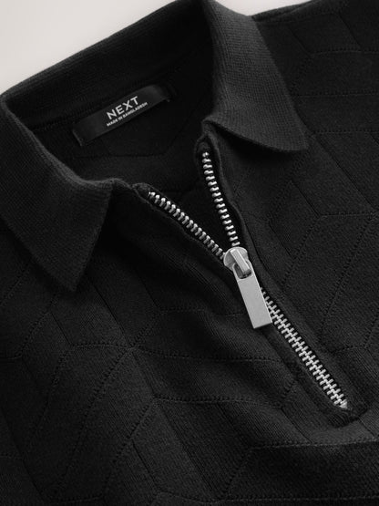 Dsiney Kidz - Black Knitted Zip Neck Polo Shirt (3-16yrs) image 4