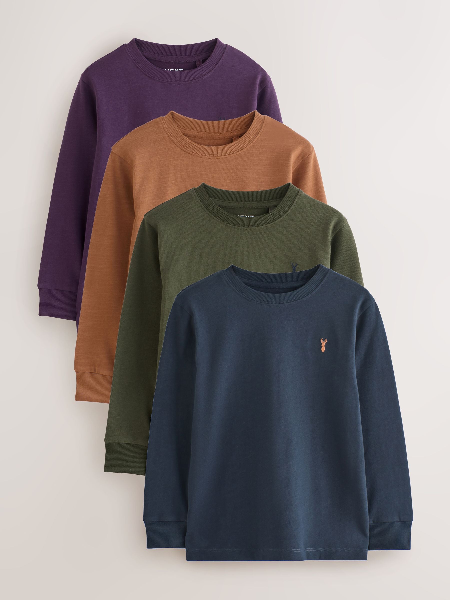 Dsiney Kidz - Khaki/Tan/Purple/Navy Stag Logo Long Sleeve Cosy T-Shirts 4 Pack (3-16yrs) image 1