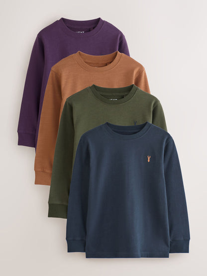 Dsiney Kidz - Khaki/Tan/Purple/Navy Stag Logo Long Sleeve Cosy T-Shirts 4 Pack (3-16yrs) image 1
