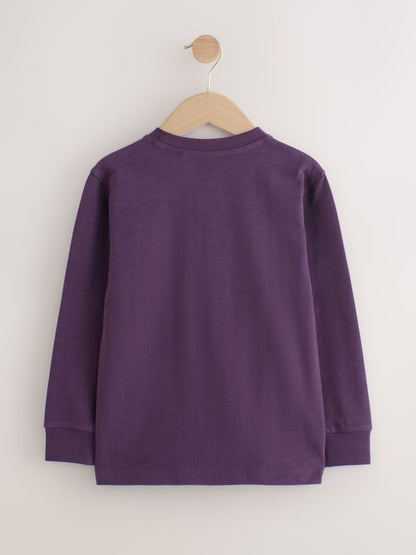 Dsiney Kidz - Khaki/Tan/Purple/Navy Stag Logo Long Sleeve Cosy T-Shirts 4 Pack (3-16yrs) image 3