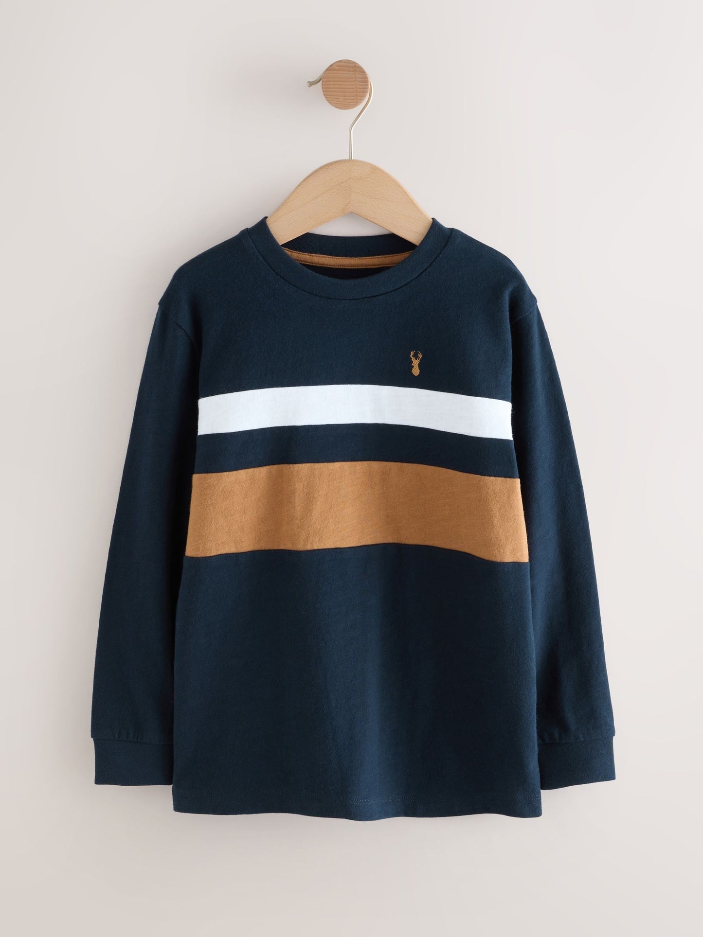 Dsiney Kidz - Berry/Tan/Navy Long Sleeve Colourblock T-Shirts 3 Pack (3-16yrs) image 2