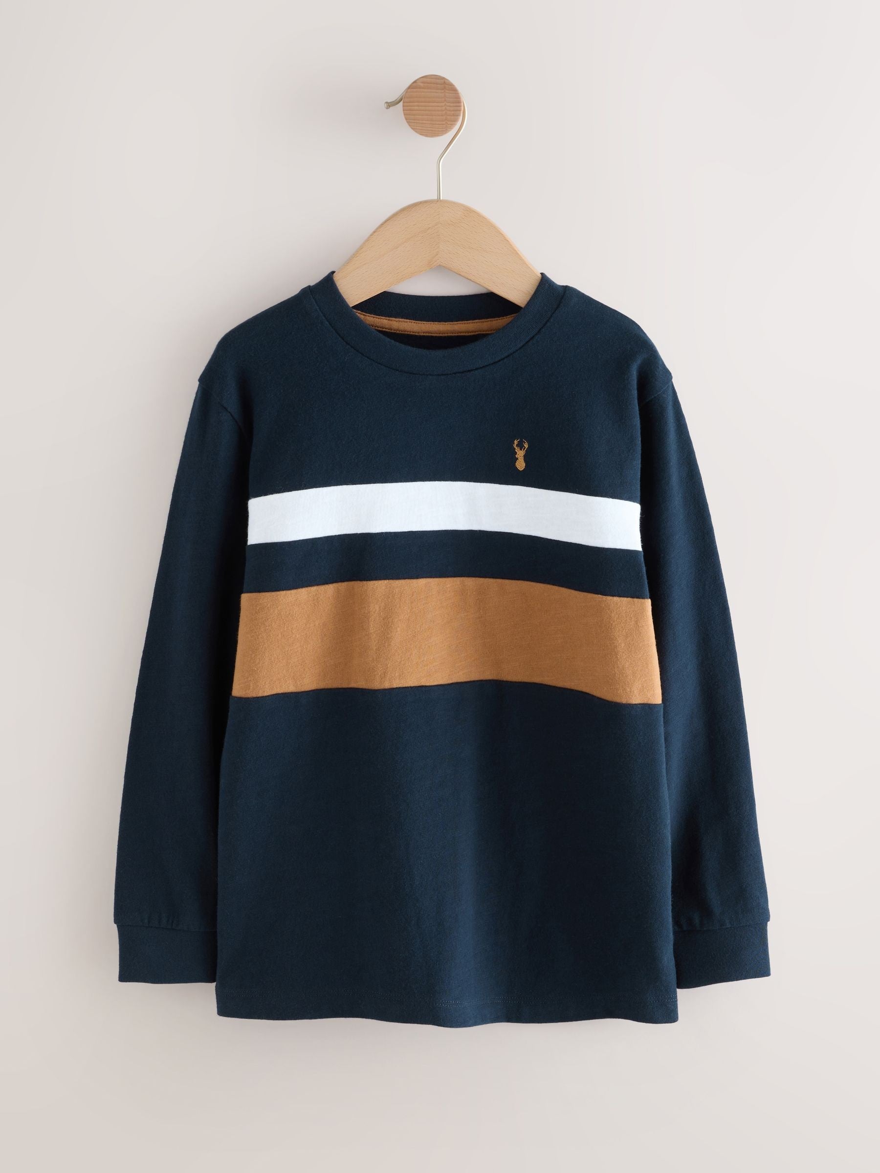 Dsiney Kidz - Berry/Tan/Navy Long Sleeve Colourblock T-Shirts 3 Pack (3-16yrs) image 2