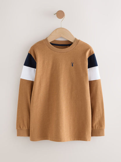 Dsiney Kidz - Berry/Tan/Navy Long Sleeve Colourblock T-Shirts 3 Pack (3-16yrs) image 3