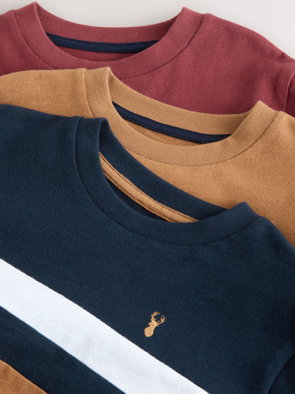 Dsiney Kidz - Berry/Tan/Navy Long Sleeve Colourblock T-Shirts 3 Pack (3-16yrs) image 7