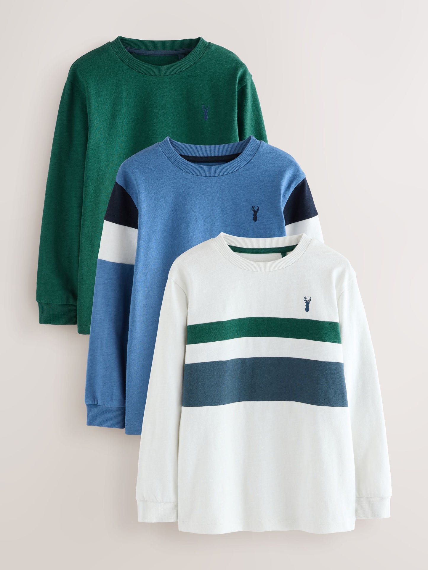 Dsiney Kidz - Blue/White/Green Long Sleeve Colourblock T-Shirts 3 Pack (3-16yrs) image 1