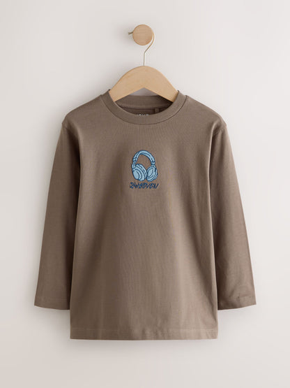 Dsiney Kidz - Grey/Blue/Brown Embroidery Graphic Long Sleeve T-Shirts 3 Pack (3-16yrs) image 2