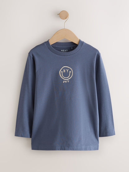 Dsiney Kidz - Grey/Blue/Brown Embroidery Graphic Long Sleeve T-Shirts 3 Pack (3-16yrs) image 3