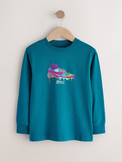 Dsiney Kidz - Blue/Teal/Black Football Relaxed Fit Graphic Print Long Sleeve T-Shirts 3 Pack (3-16yrs) image 4