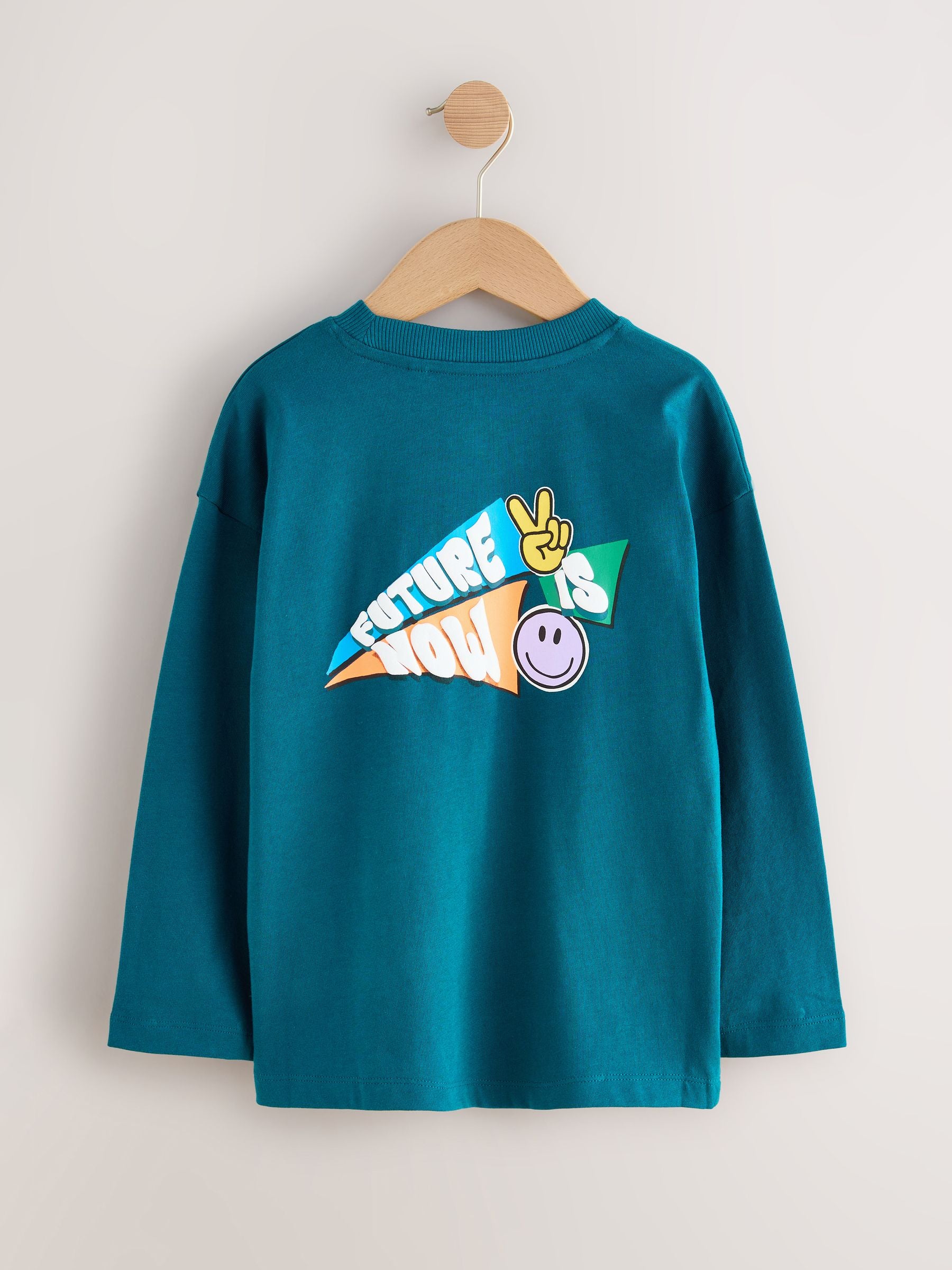 Dsiney Kidz - Teal/Blue/Grey Bright Graffiti Relaxed Fit Graphic Print Long Sleeve T-Shirts 3 Pack (3-16yrs) image 2