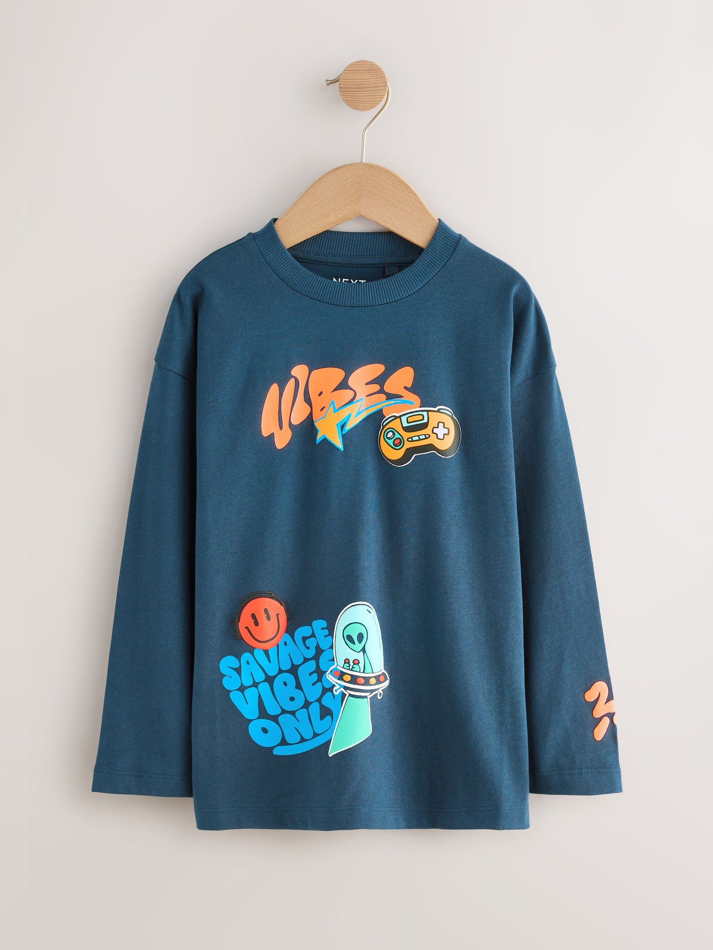 Dsiney Kidz - Teal/Blue/Grey Bright Graffiti Relaxed Fit Graphic Print Long Sleeve T-Shirts 3 Pack (3-16yrs) image 3