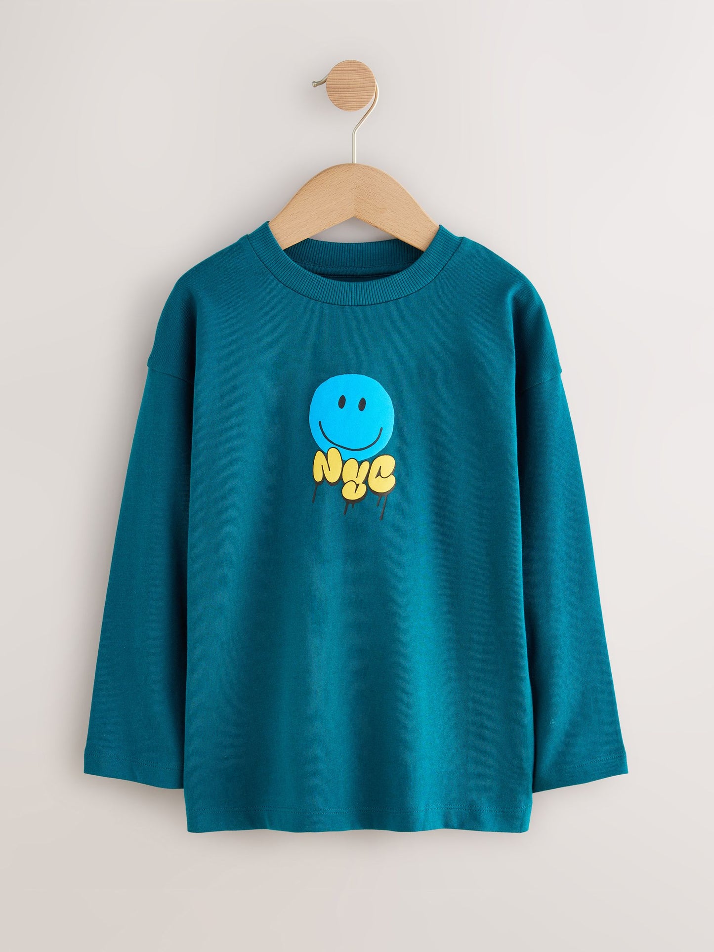 Dsiney Kidz - Teal/Blue/Grey Bright Graffiti Relaxed Fit Graphic Print Long Sleeve T-Shirts 3 Pack (3-16yrs) image 4