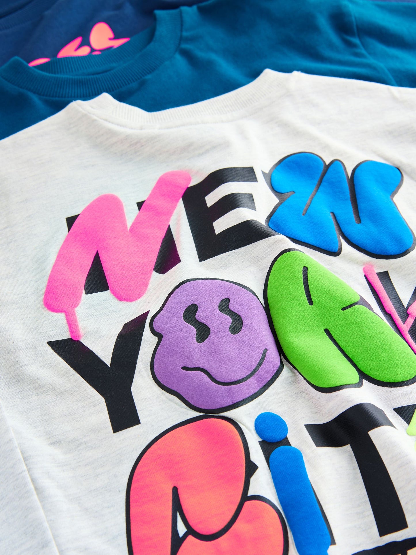 Dsiney Kidz - Teal/Blue/Grey Bright Graffiti Relaxed Fit Graphic Print Long Sleeve T-Shirts 3 Pack (3-16yrs) image 7