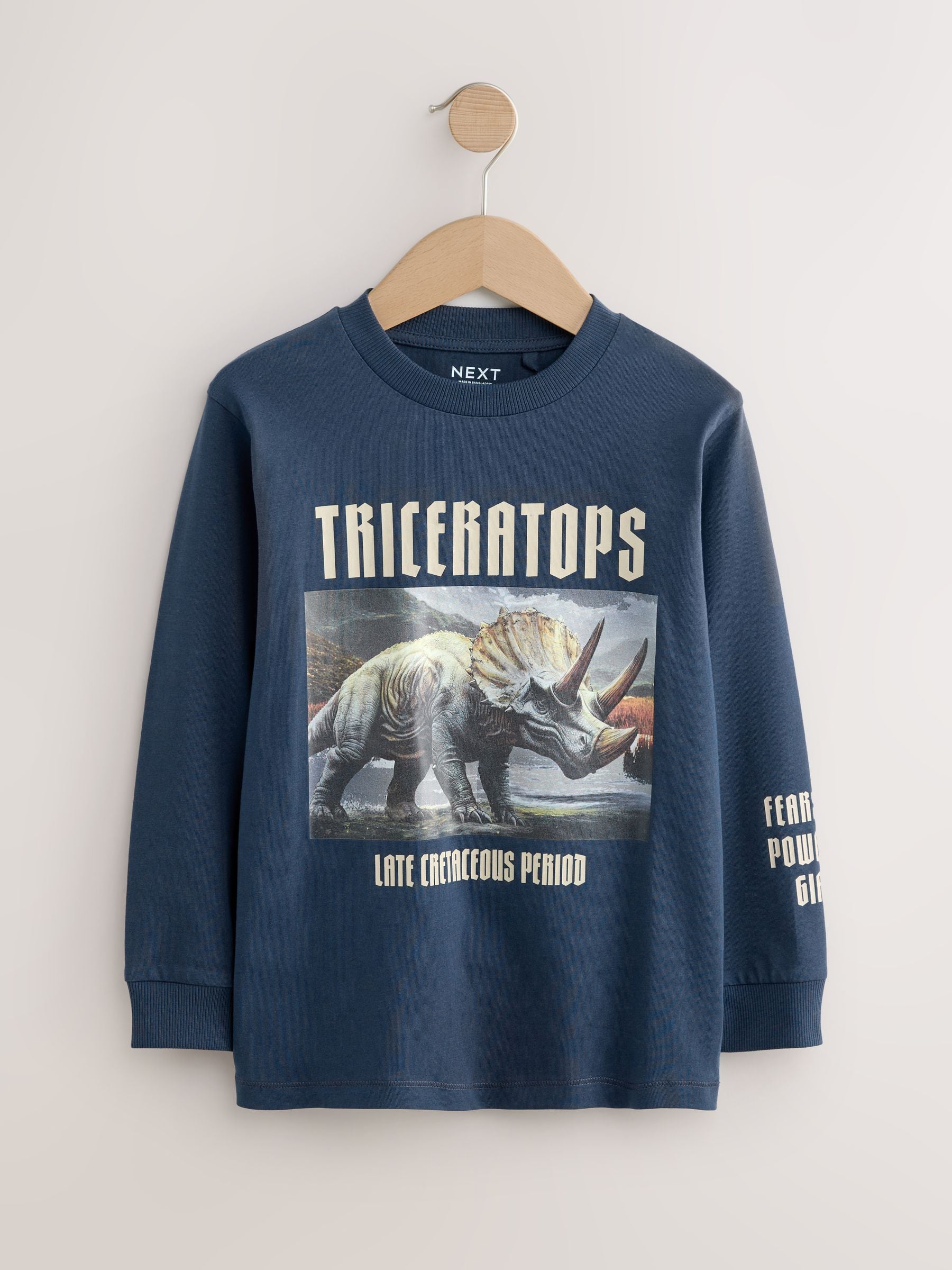 Dsiney Kidz - Navy/Blue/Ecru Dino Graphic Long Sleeve T-Shirts 3 Pack (3-16yrs) image 2