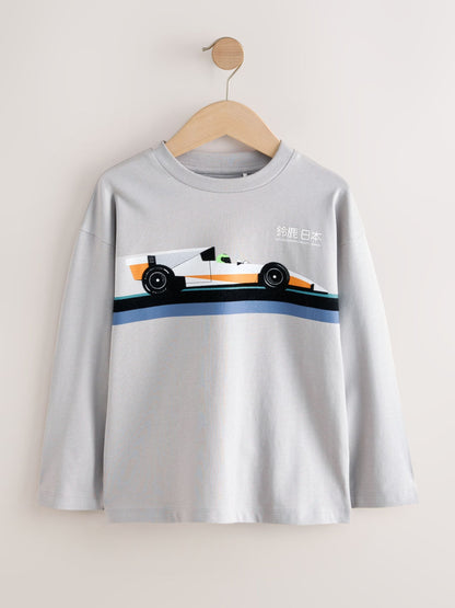 Dsiney Kidz - Black/White/Grey Cars Relaxed Fit Graphic Print Long Sleeve T-Shirts 3 Pack (3-16yrs) image 5