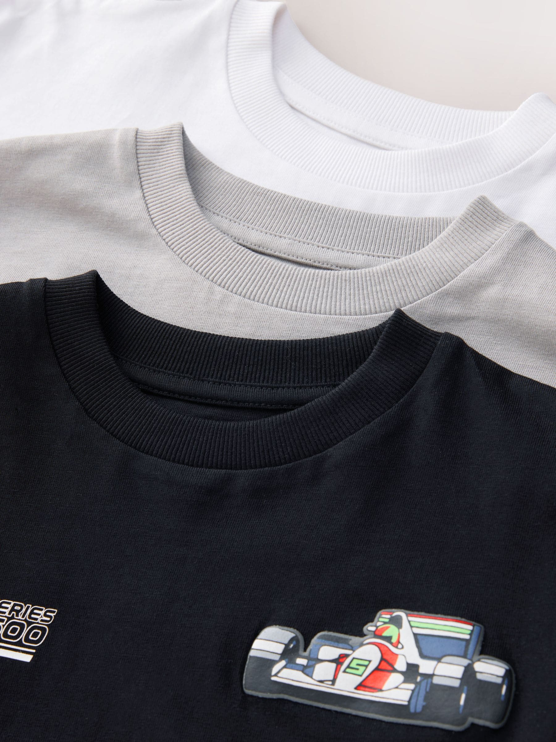 Dsiney Kidz - Black/White/Grey Cars Relaxed Fit Graphic Print Long Sleeve T-Shirts 3 Pack (3-16yrs) image 7