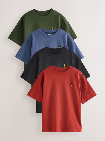 Dsiney Kidz - Blue/Rust/Khaki/Black Short Sleeve Stag Embroidered T-Shirts 4 Pack (3-16yrs) image 1