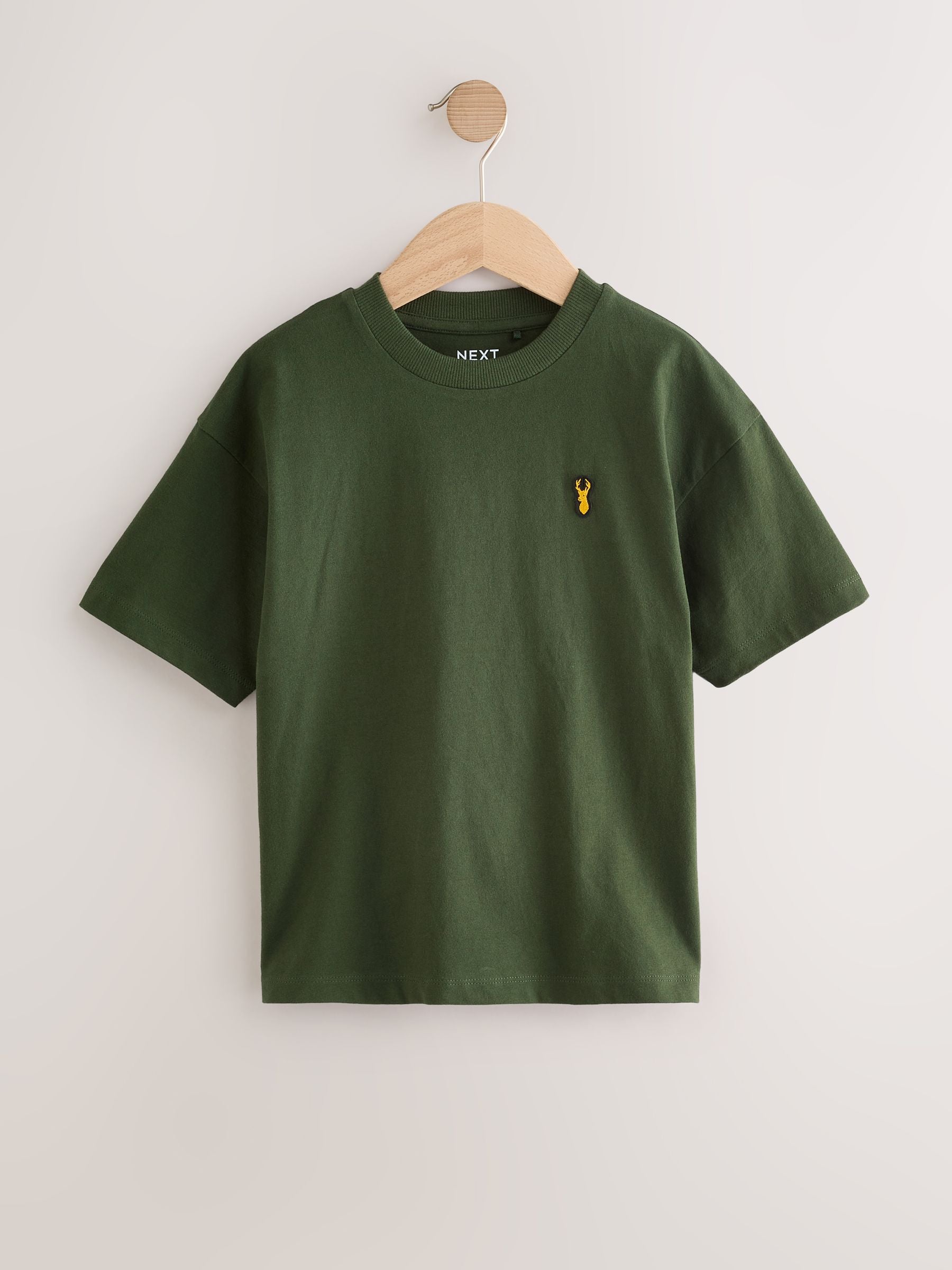 Dsiney Kidz - Blue/Rust/Khaki/Black Short Sleeve Stag Embroidered T-Shirts 4 Pack (3-16yrs) image 4