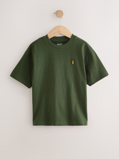 Dsiney Kidz - Blue/Rust/Khaki/Black Short Sleeve Stag Embroidered T-Shirts 4 Pack (3-16yrs) image 4