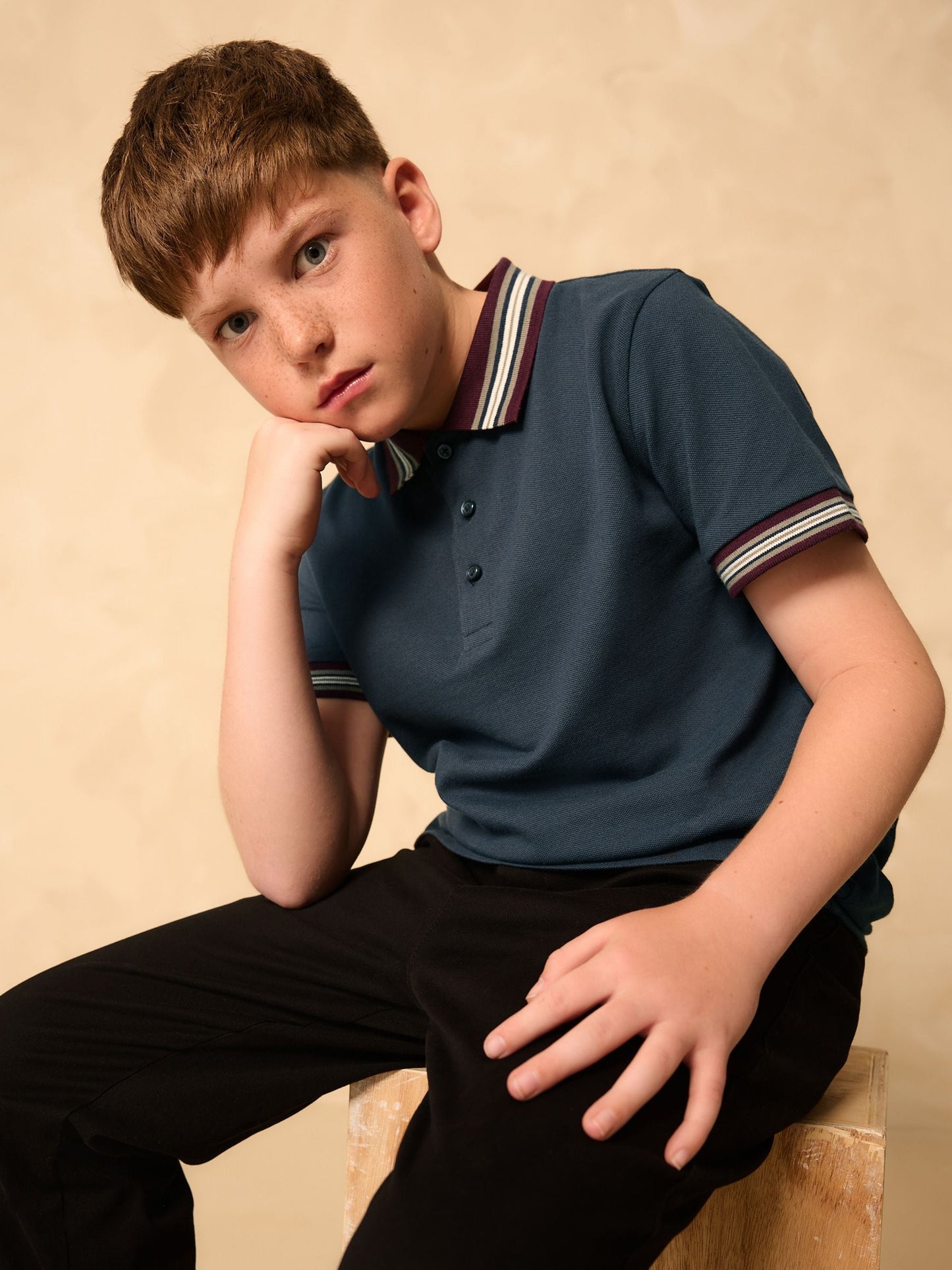 Dsiney Kidz - Grey Stripe Tipped Collar Short Sleeve Polo Shirt (3-16yrs) image 1