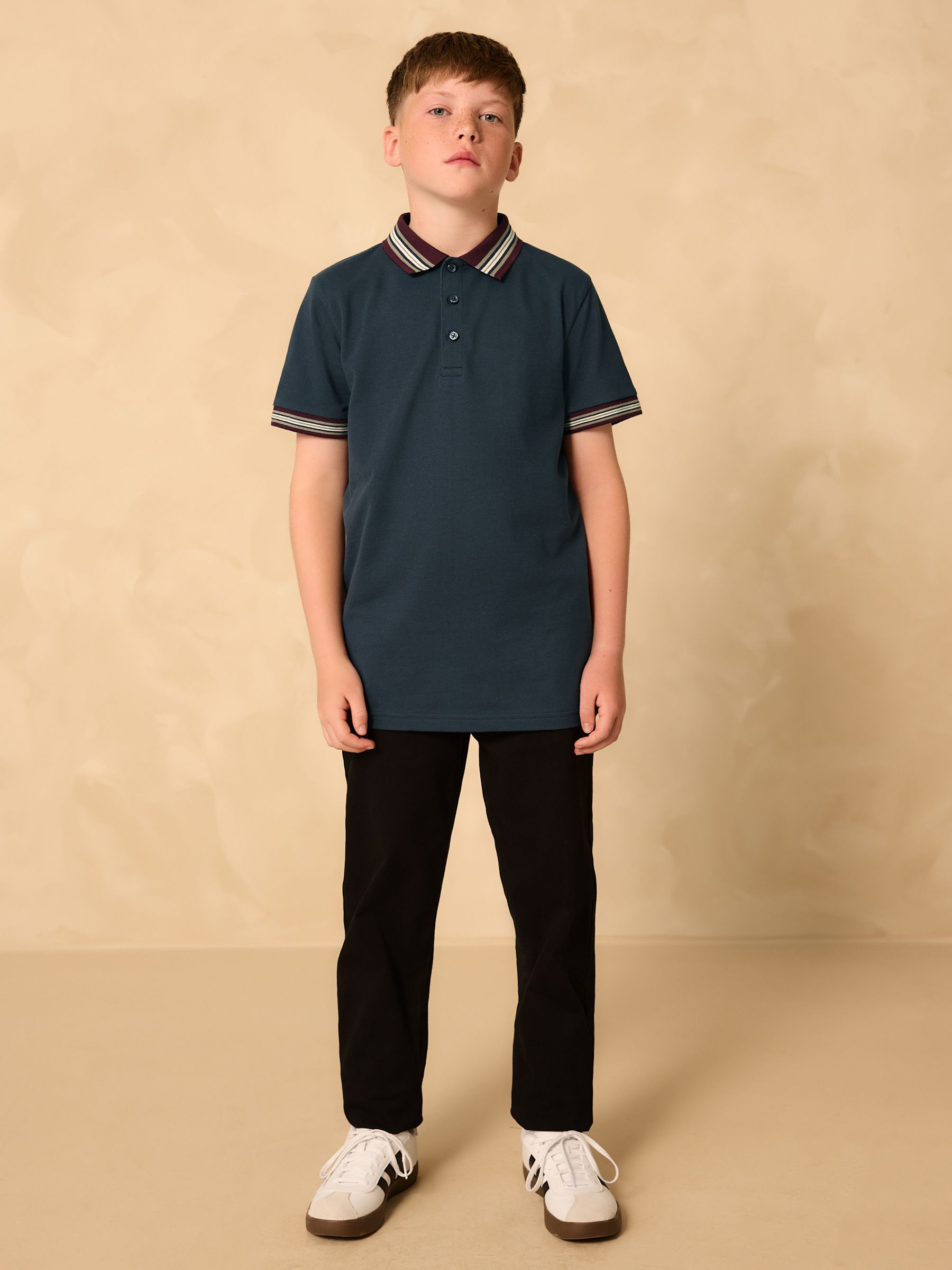 Dsiney Kidz - Grey Stripe Tipped Collar Short Sleeve Polo Shirt (3-16yrs) image 2