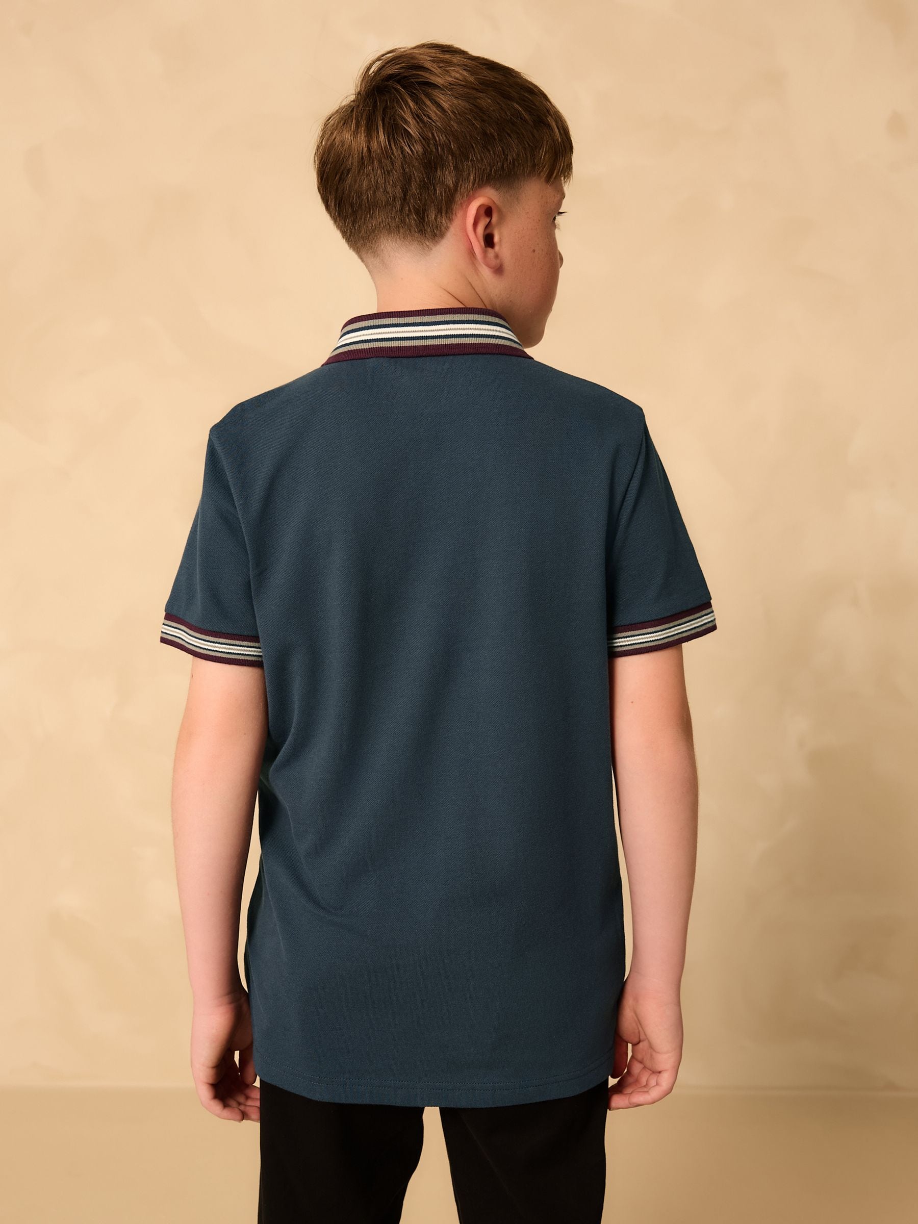 Dsiney Kidz - Grey Stripe Tipped Collar Short Sleeve Polo Shirt (3-16yrs) image 3