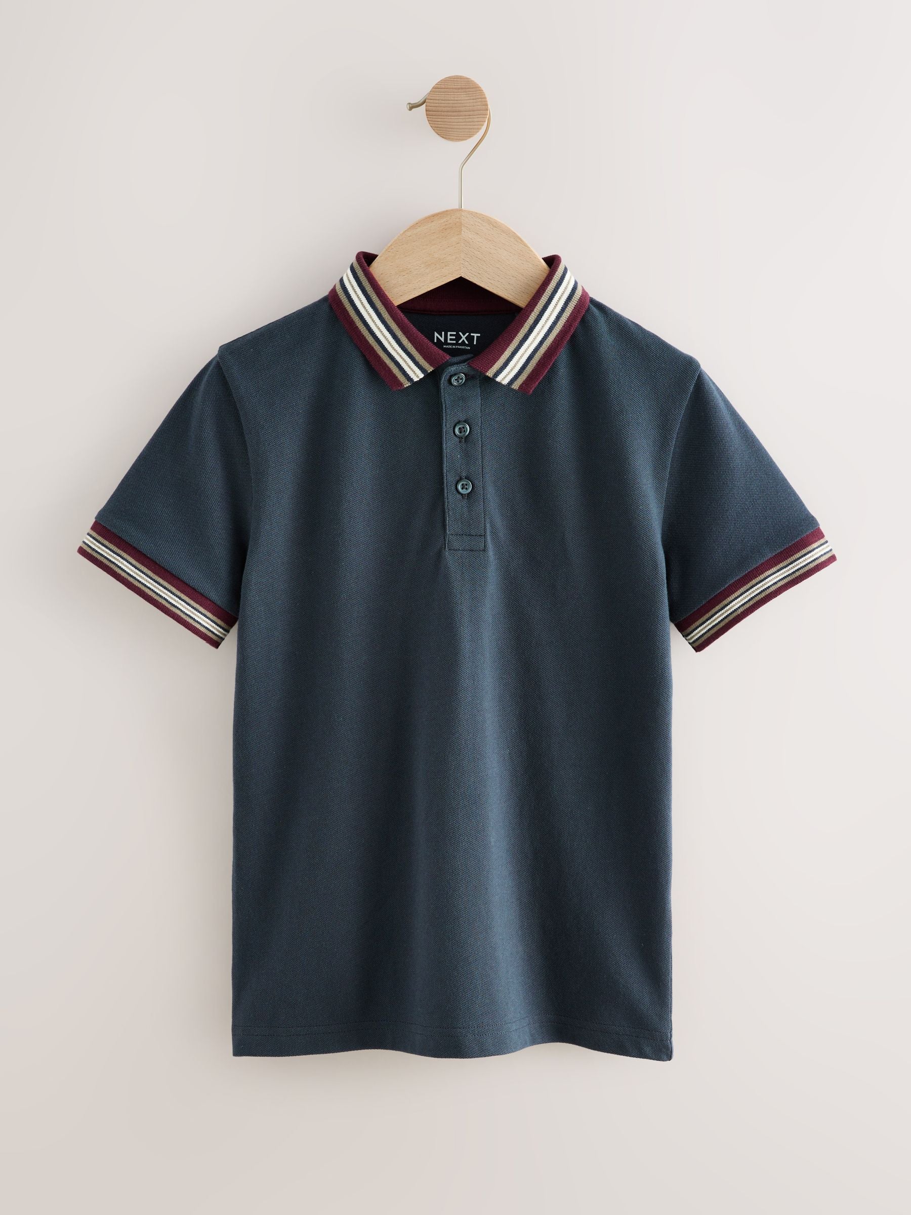 Dsiney Kidz - Grey Stripe Tipped Collar Short Sleeve Polo Shirt (3-16yrs) image 5