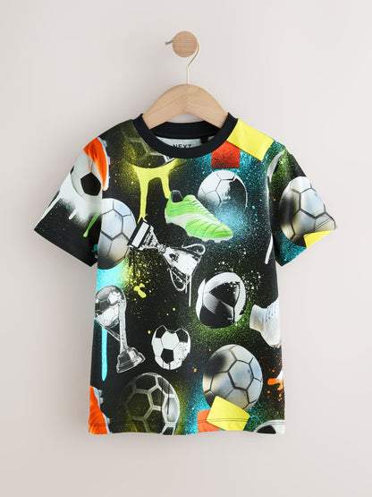Dsiney Kidz - Black/Multi Football Regular Fit Short Sleeve All-Over Print T-Shirt (3-16yrs) image 1