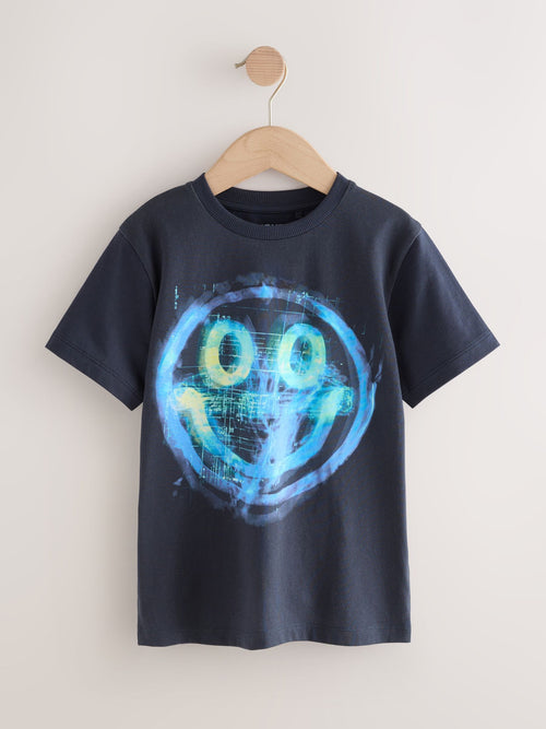 Dsiney Kidz - Navy Digi Happy Face Regular Fit Short Sleeve All-Over Print T-Shirt (3-16yrs) image 1