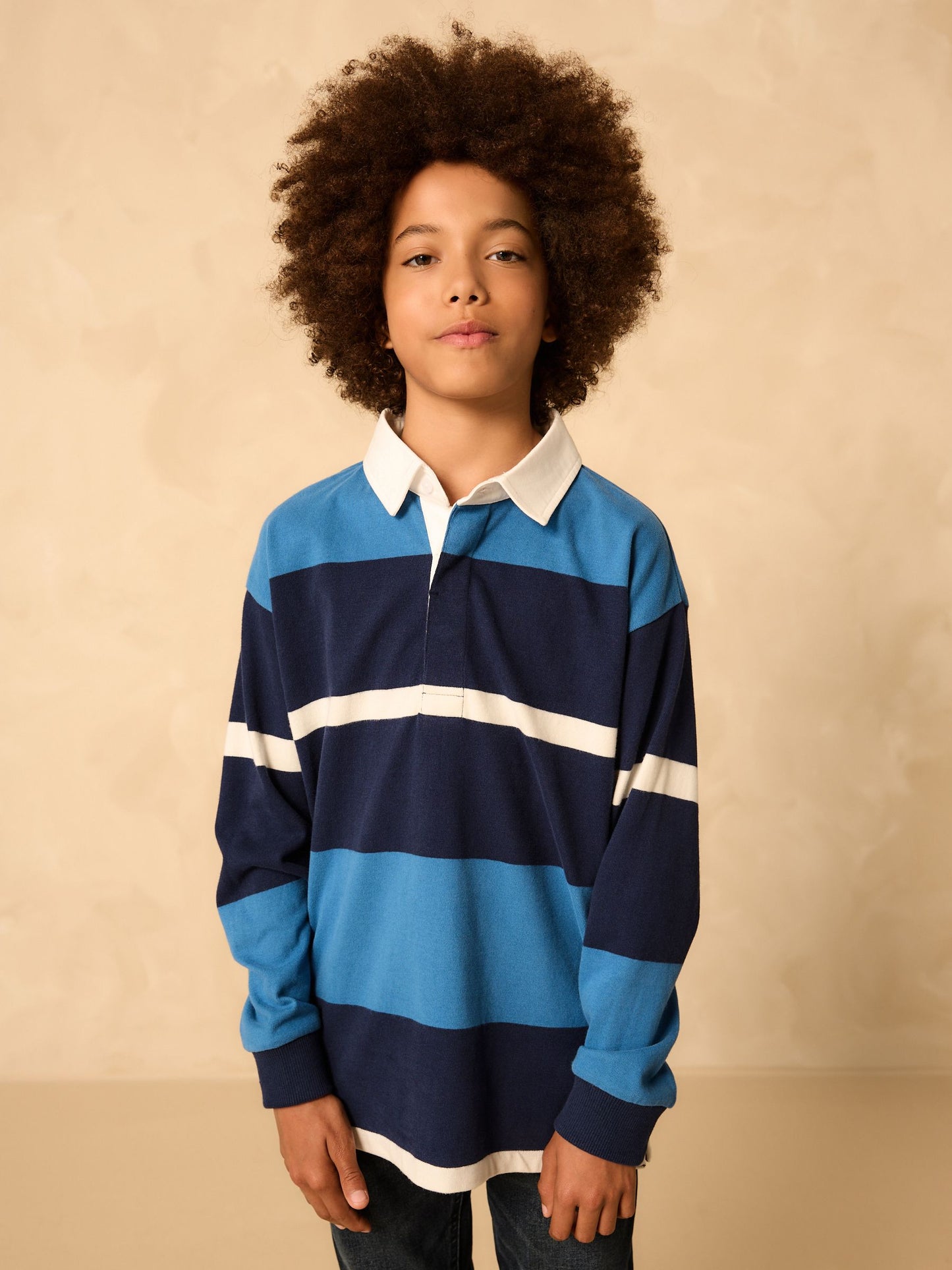 Dsiney Kidz - Blue/White Long Sleeve Rugby 100% Cotton Polo Shirt (3-16yrs) image 2