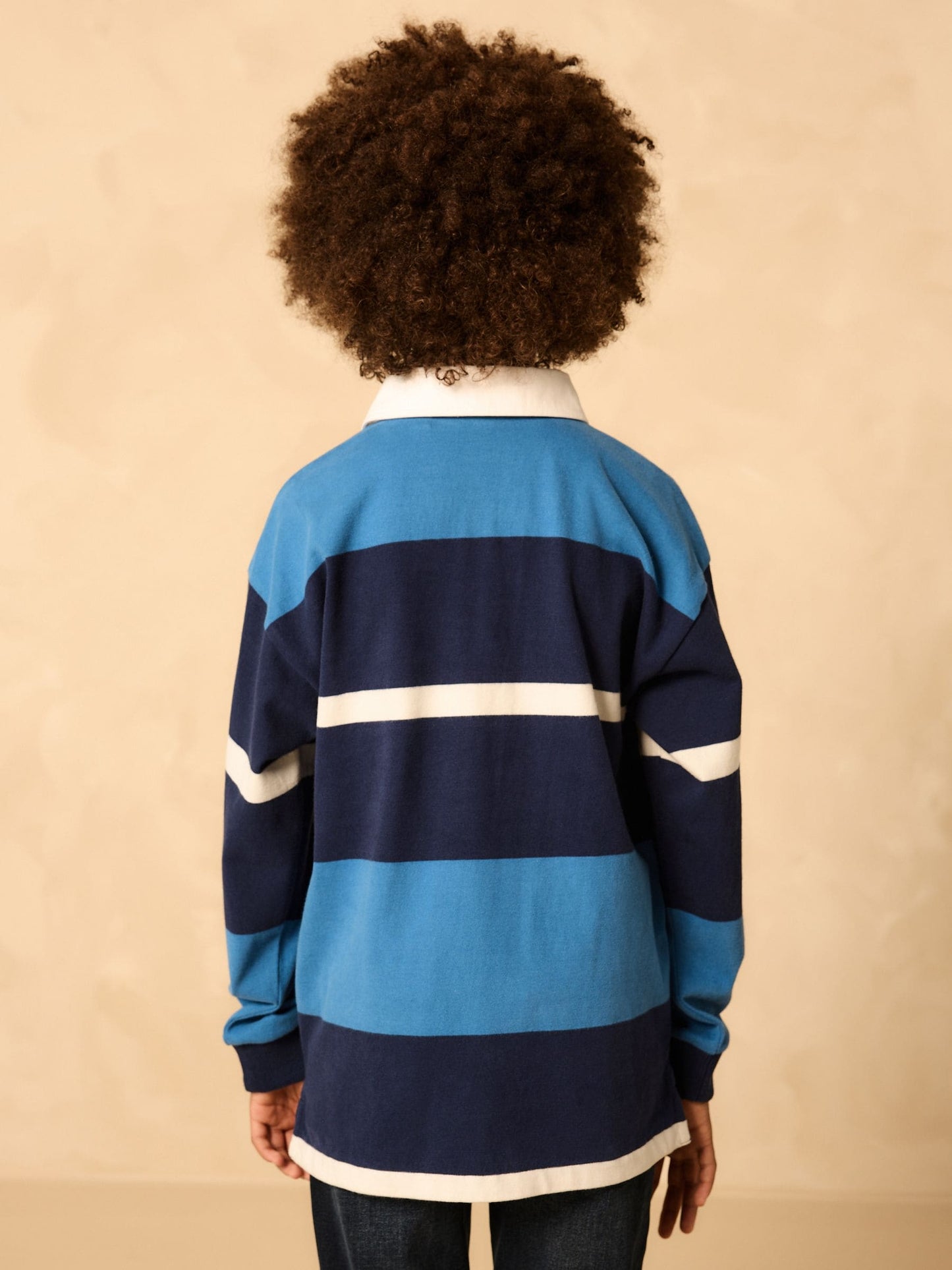 Dsiney Kidz - Blue/White Long Sleeve Rugby 100% Cotton Polo Shirt (3-16yrs) image 3