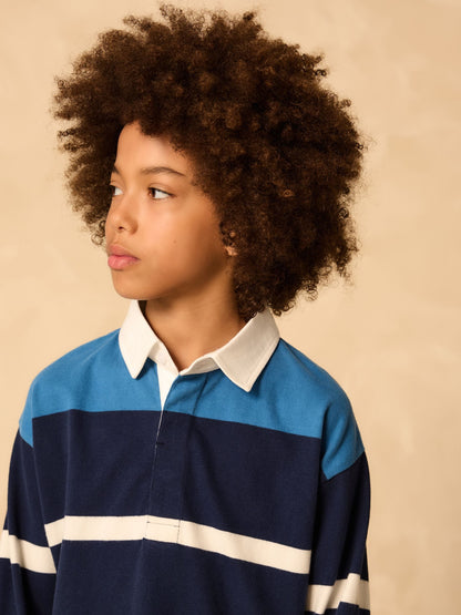 Dsiney Kidz - Blue/White Long Sleeve Rugby 100% Cotton Polo Shirt (3-16yrs) image 5